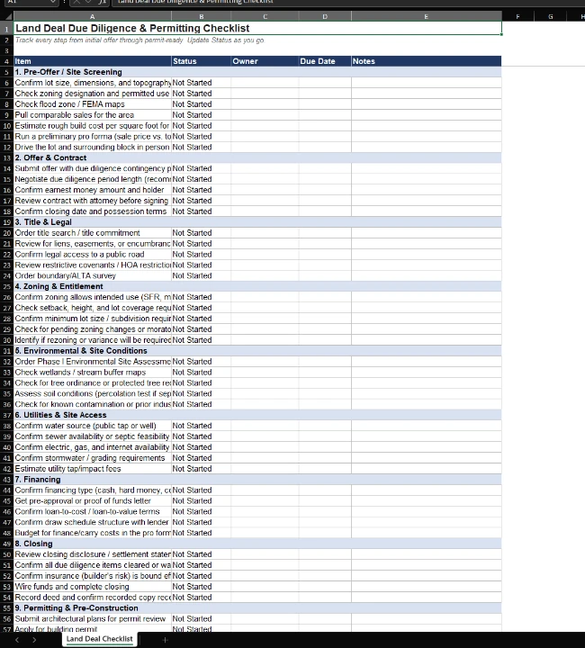 Saved product preview: 02 — Due diligence + permitting